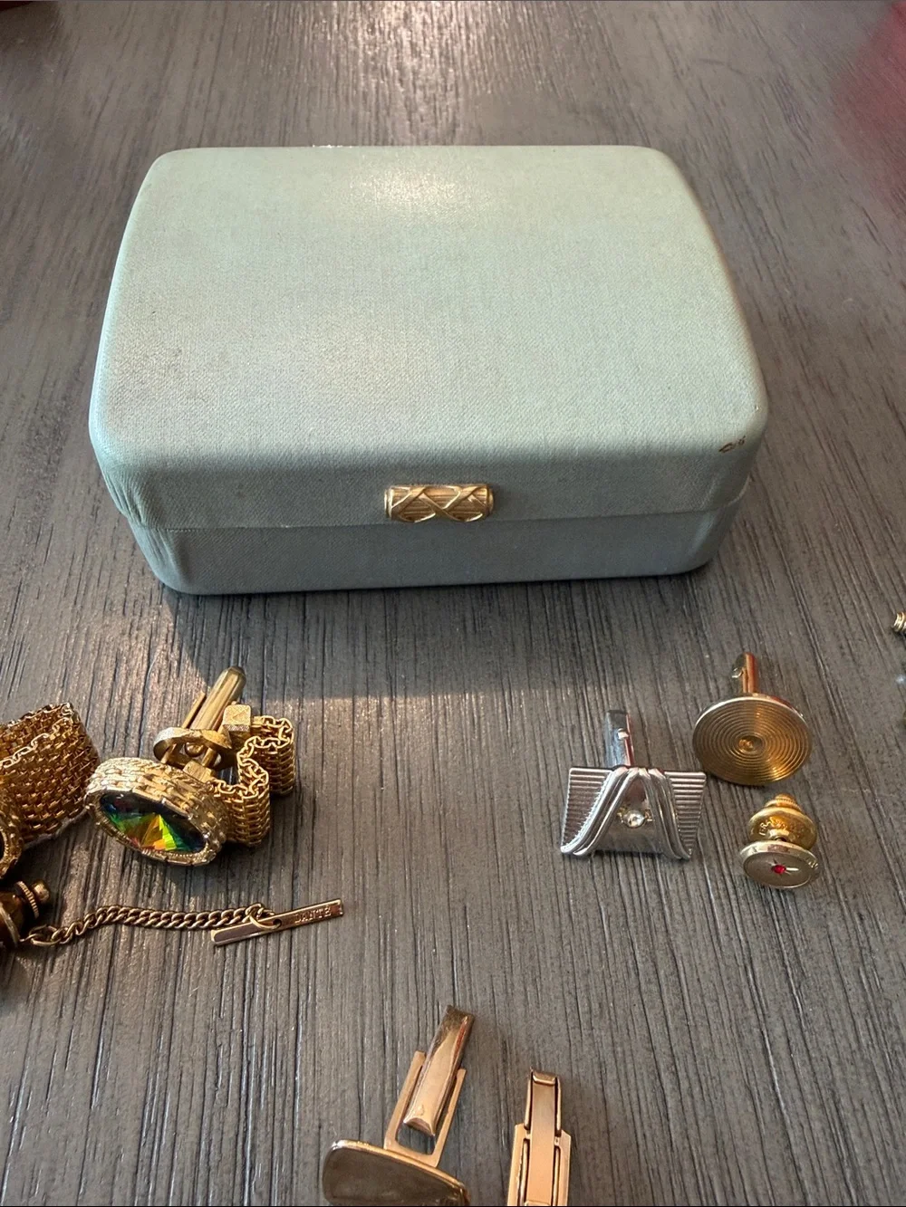 Vintage Cufflink & Tie Clip Set with Storage Box